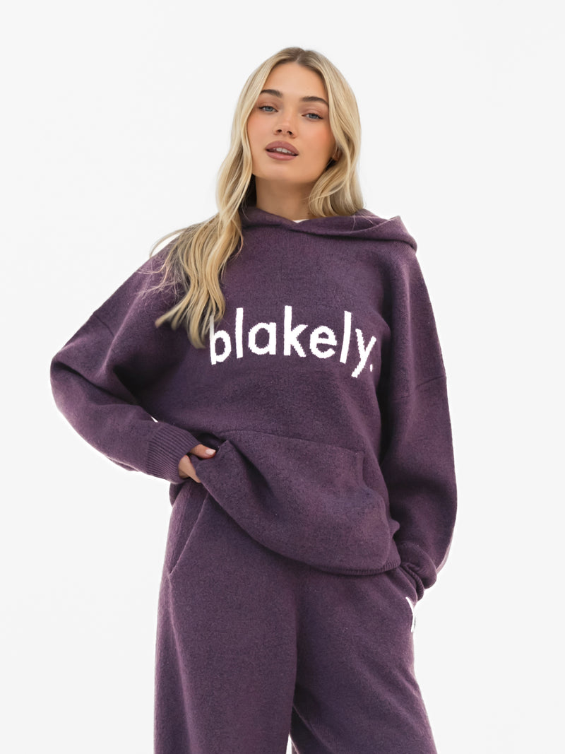 Mabel Oversized Knitted Hoodie - Pflaume
