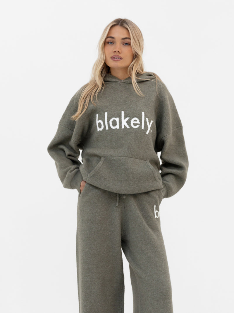 Mabel Oversized Knitted Hoodie - Safarigrün