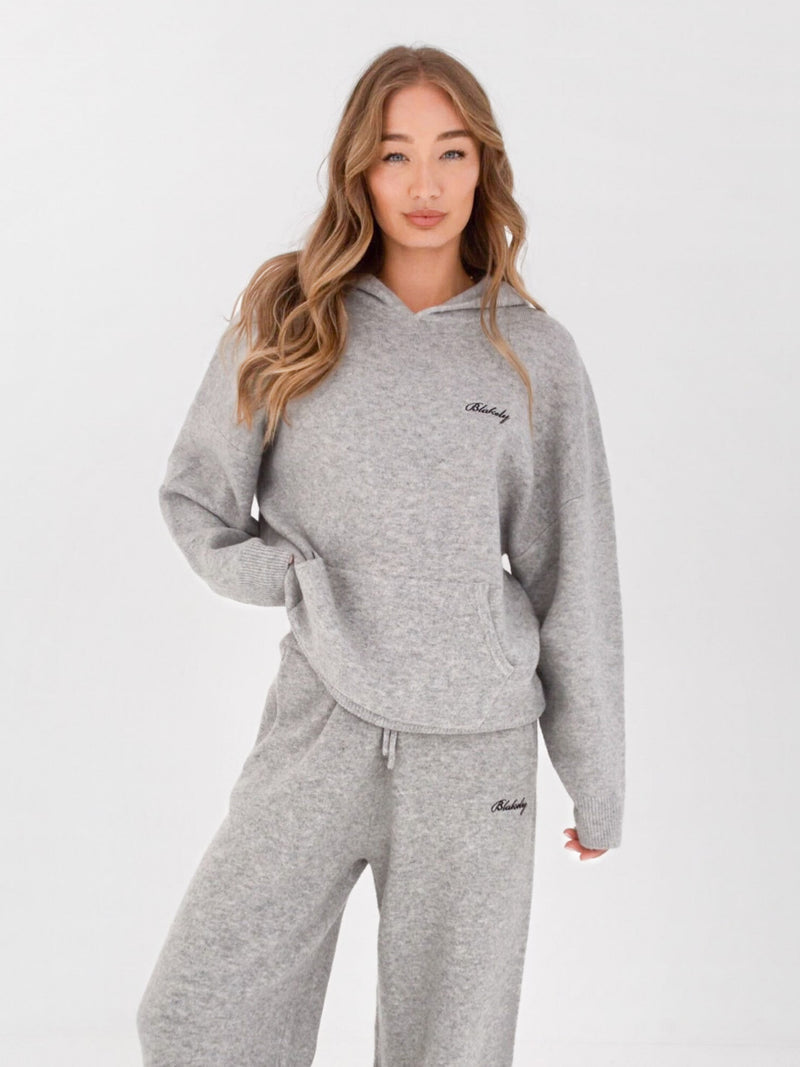 Oversized Knitted Hoodie - Marl Grey