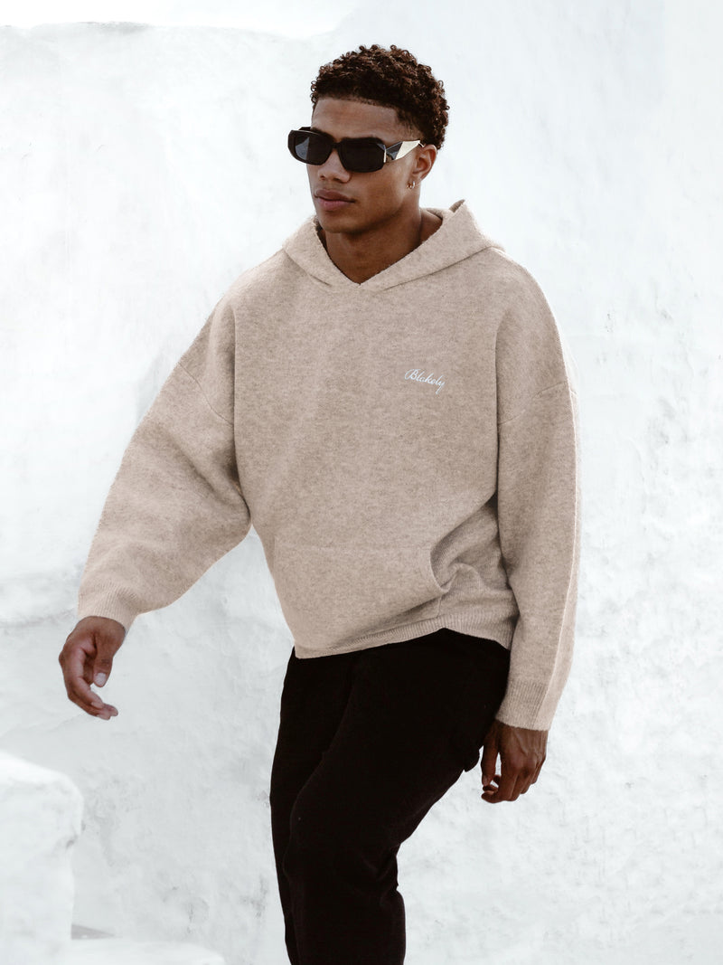 Relaxed Knitted Hoodie - Taupe