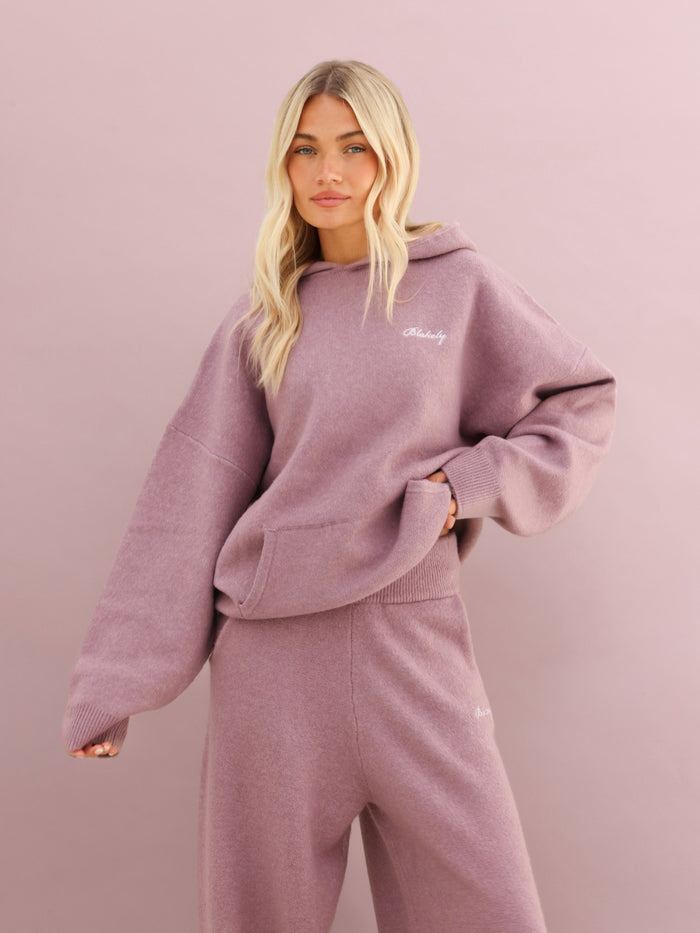 Oversized Knitted Hoodie - Rose poussiéreux