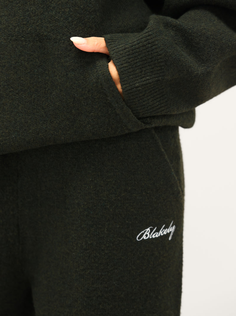 Oversized Knitted Hoodie - Dark Green