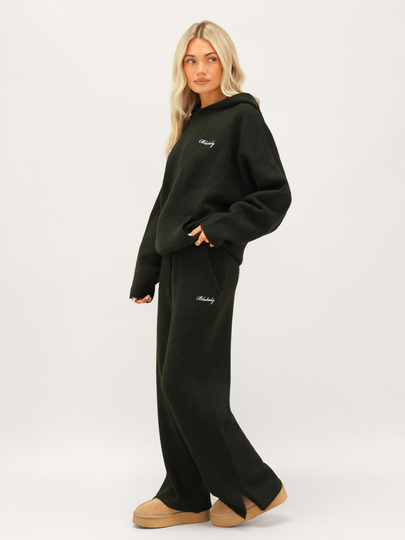 Oversized Knitted Hoodie - Dark Green