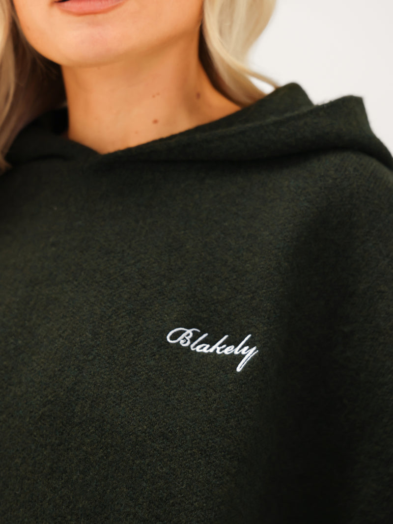 Oversized Knitted Hoodie - Dark Green