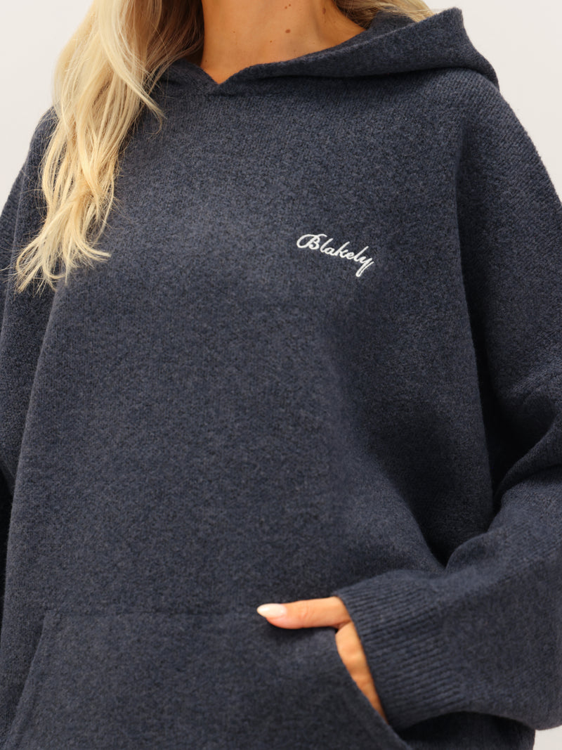 Oversized Knitted Hoodie - True Navy
