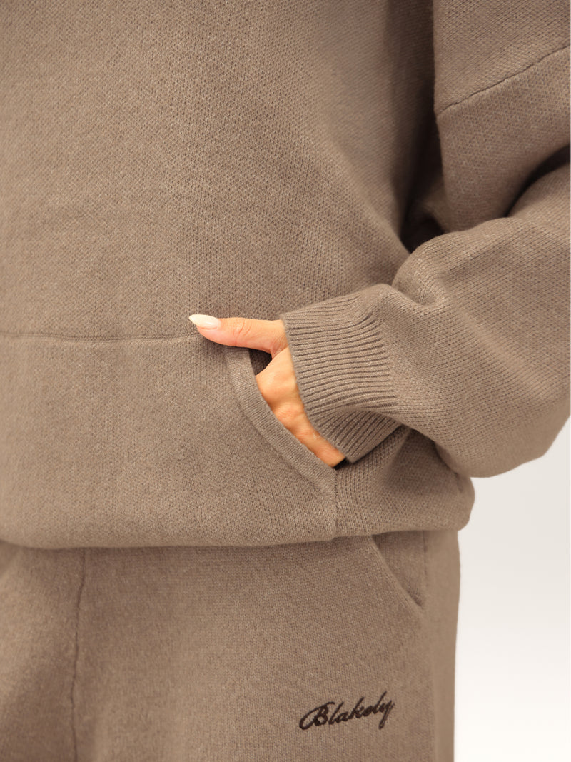 Oversized Knitted Hoodie - Soft Brown