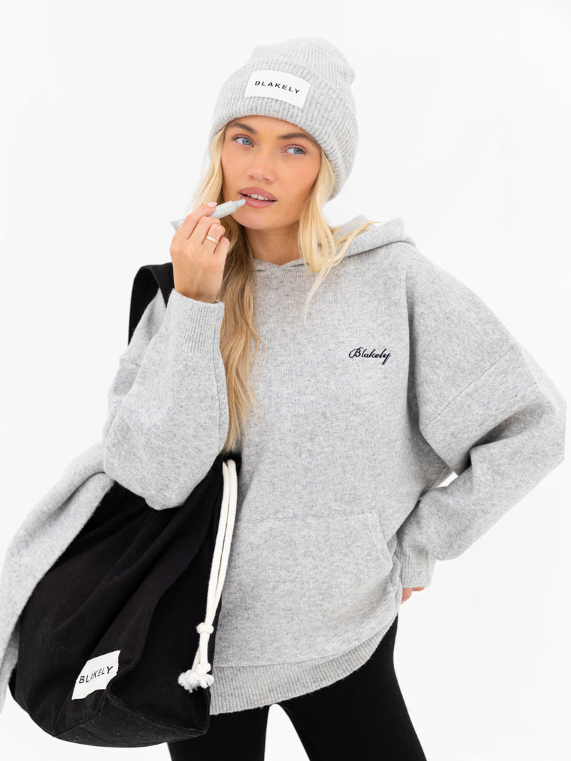 Oversized Knitted Hoodie - Mergelgrau