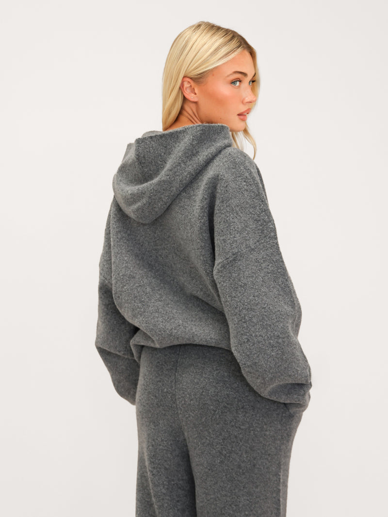 Oversized Knitted Hoodie - Marl Charcoal