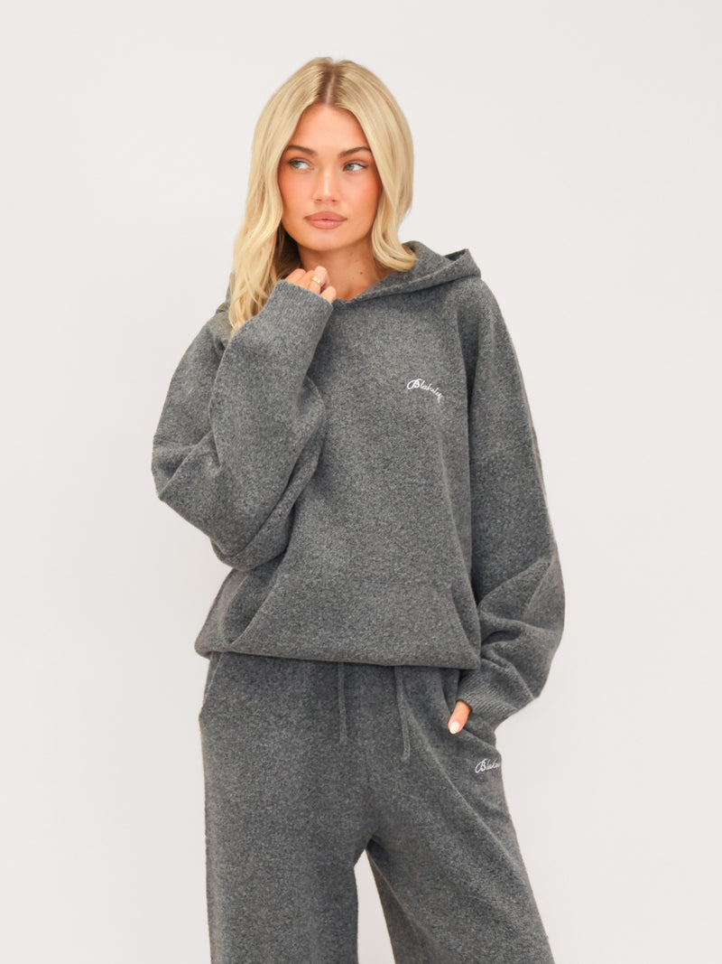 Oversized Knitted Hoodie - Marl Charcoal