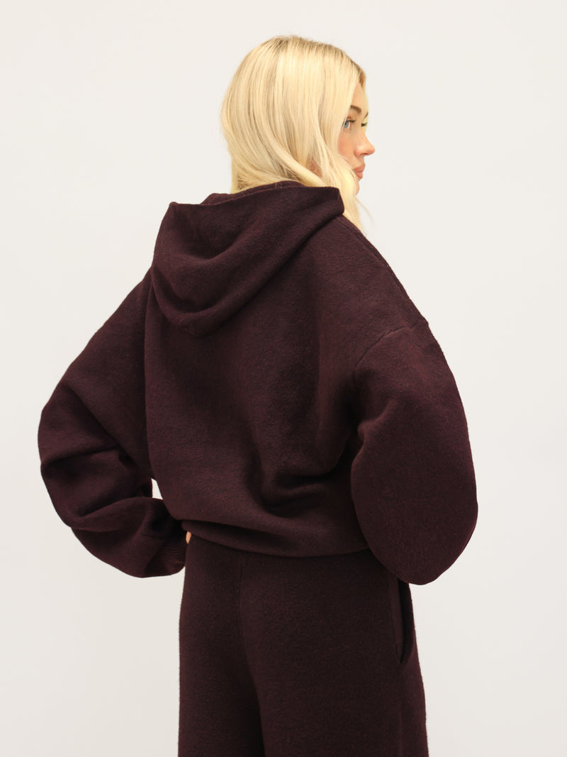 Oversized Knitted Hoodie - Dark Mulberry