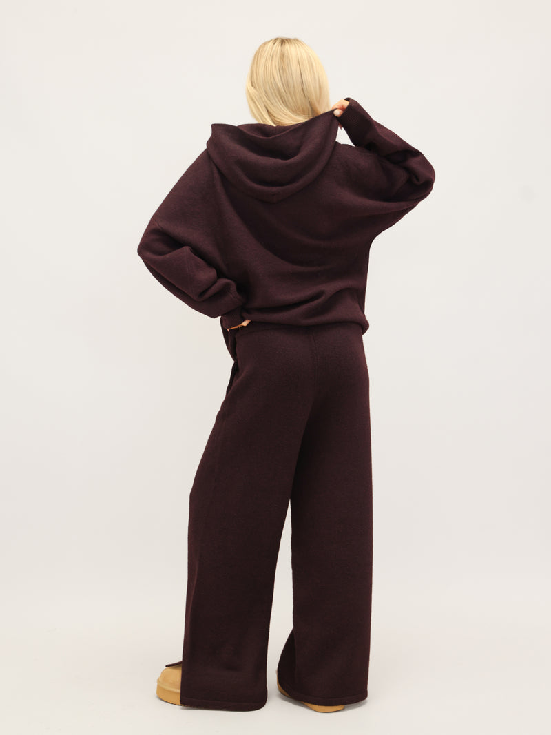 Oversized Knitted Hoodie - Dark Mulberry