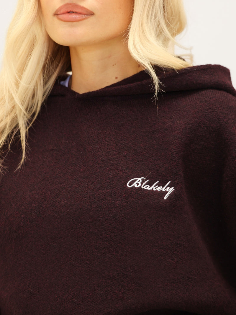 Oversized Knitted Hoodie - Dark Mulberry