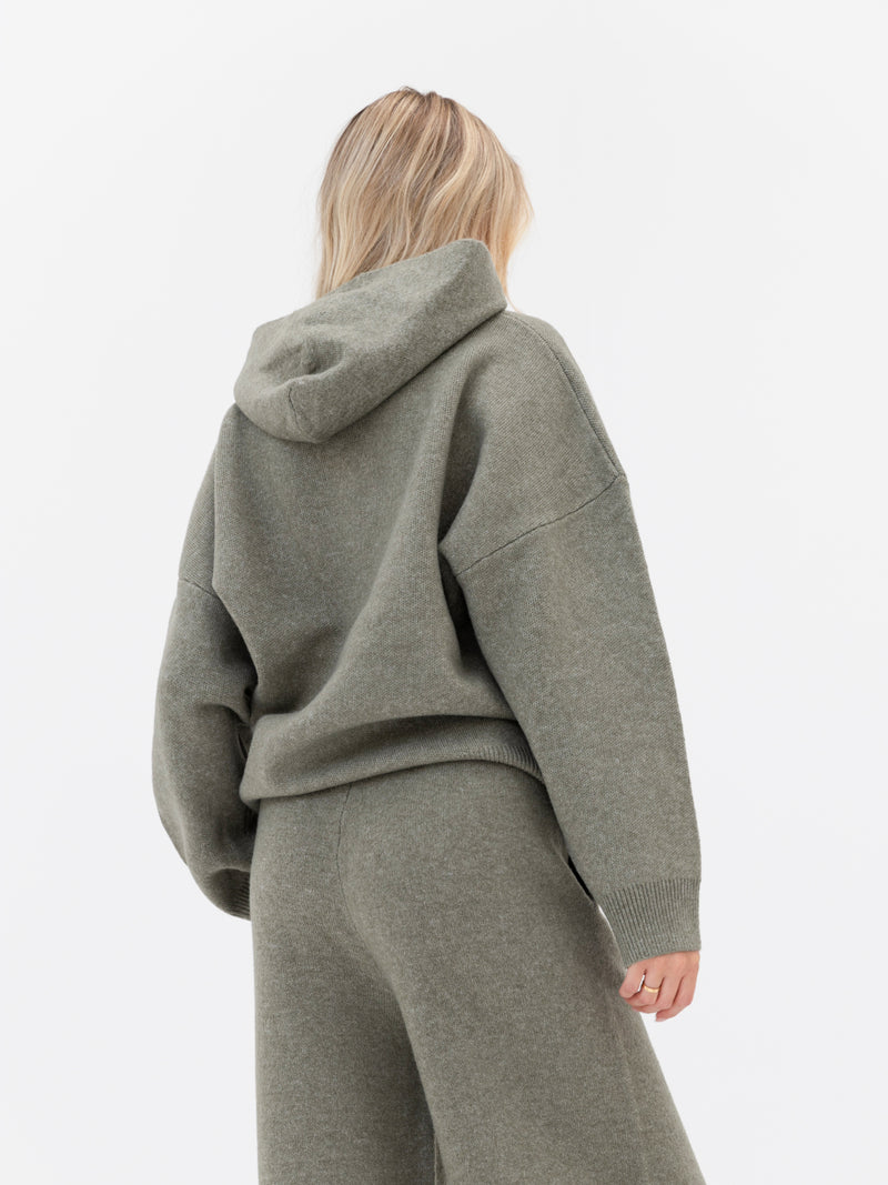 Oversized Knitted Hoodie - Safari-Grün