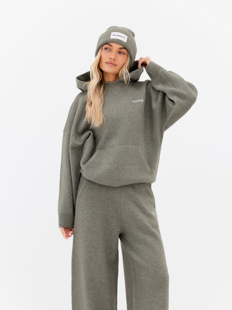 Oversized Knitted Hoodie - Safari-Grün