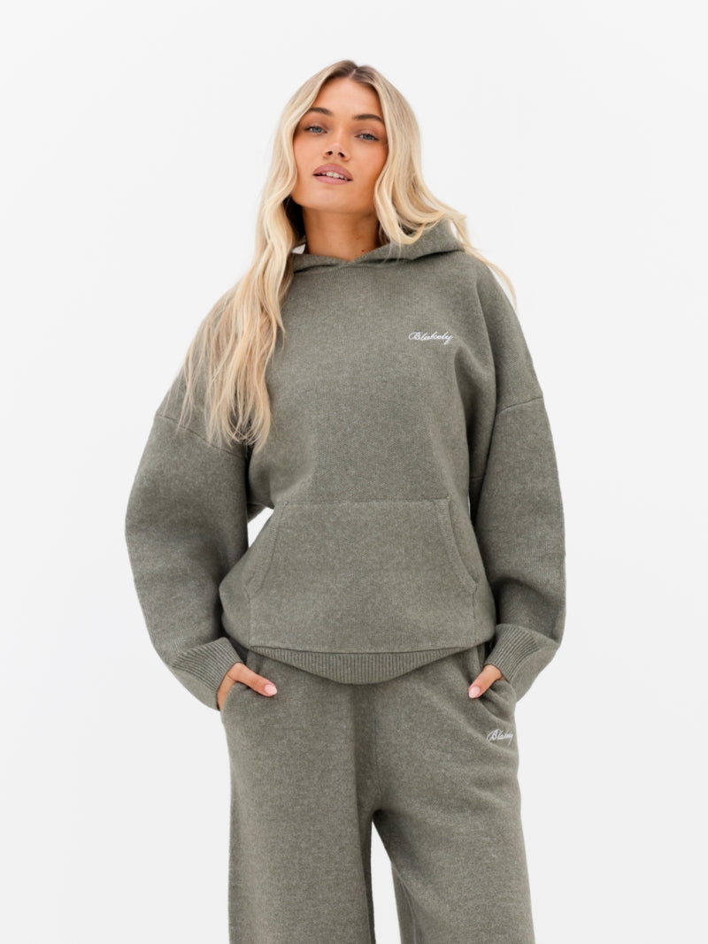 Oversized Knitted Hoodie - Safari-Grün