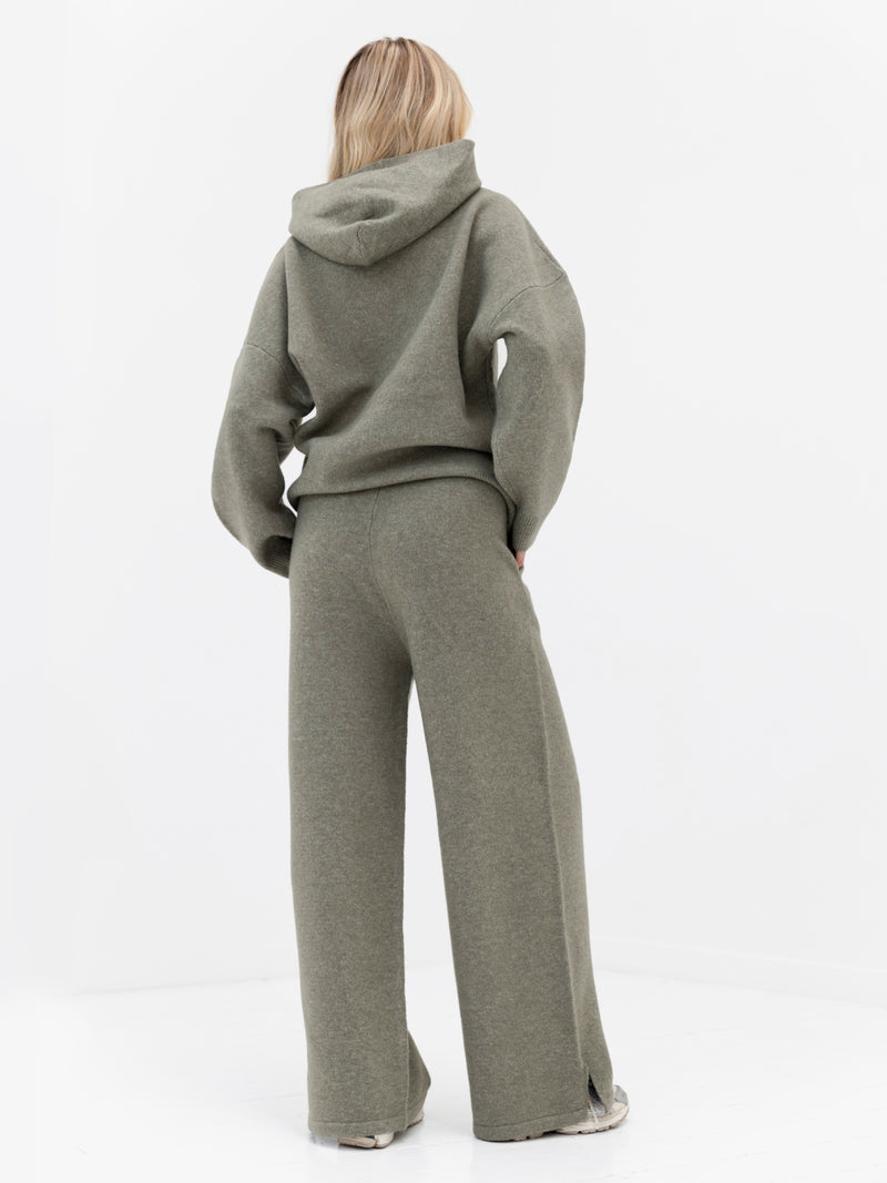 Oversized Knitted Hoodie - Safari-Grün