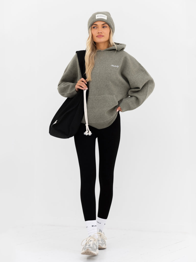 Oversized Knitted Hoodie - Safari-Grün