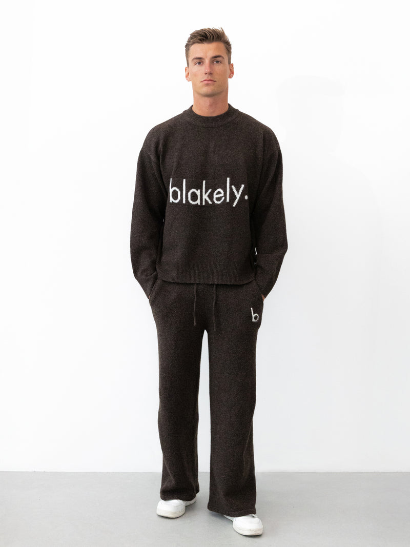 Alfie Knitted Wide Leg Sweatpants - Dunkelbraun