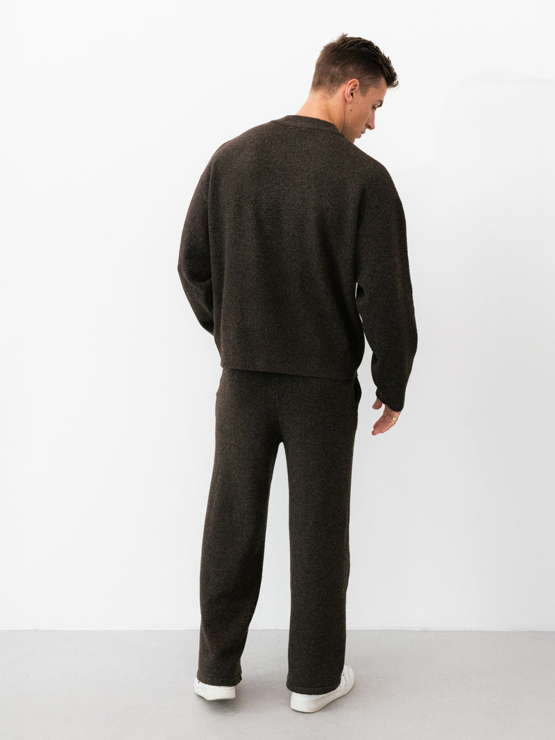 Alfie Knitted Wide Leg Sweatpants - Dunkelbraun