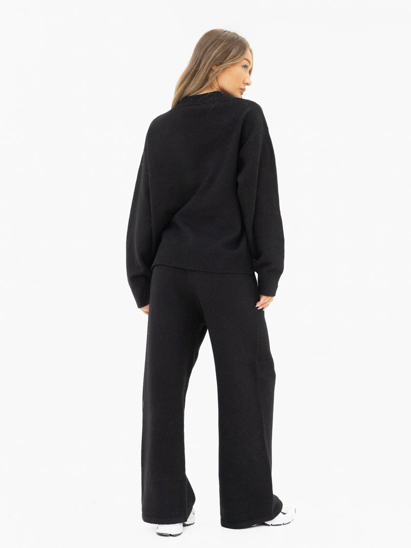 Mabel Knitted Wide Leg Sweatpants - Schwarz