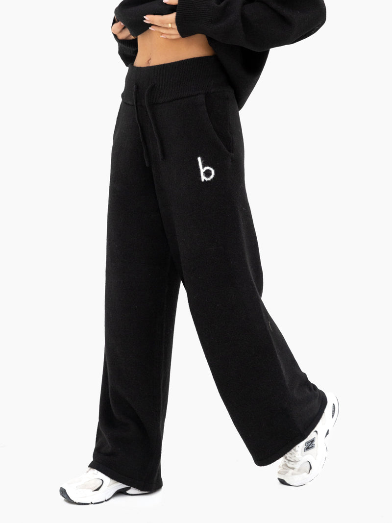 Mabel Knitted Wide Leg Sweatpants - Schwarz