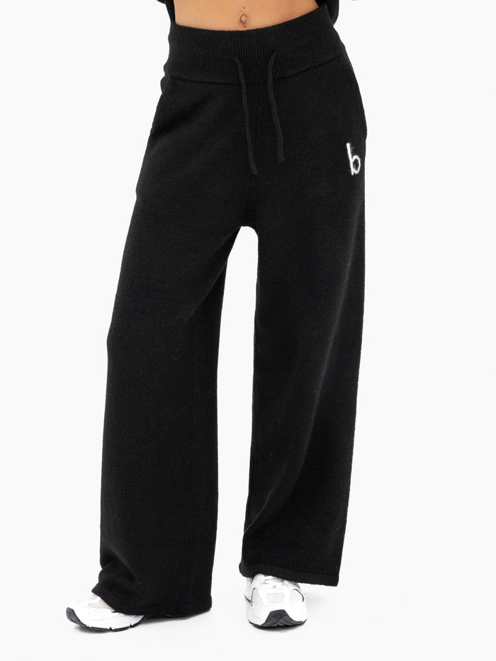 Mabel Knitted Wide Leg Sweatpants - Schwarz