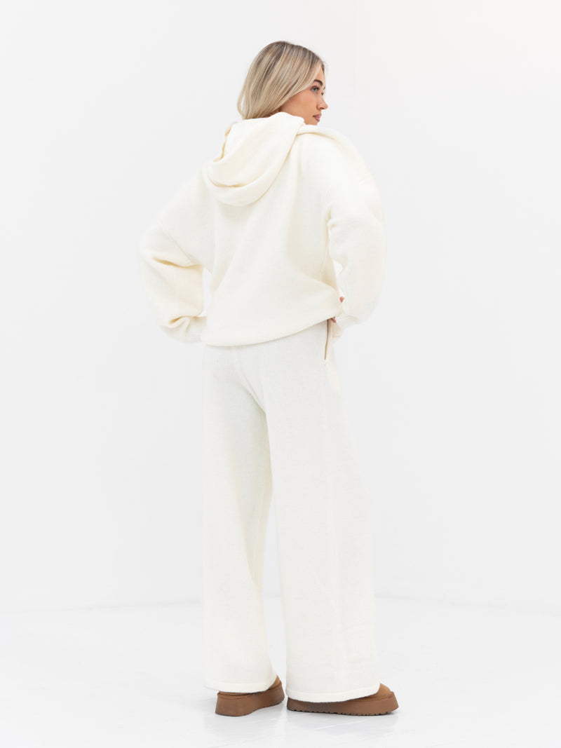Mabel Knitted Wide Leg Sweatpants - Cream