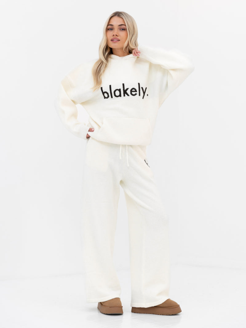 Mabel Knitted Wide Leg Sweatpants - Cream