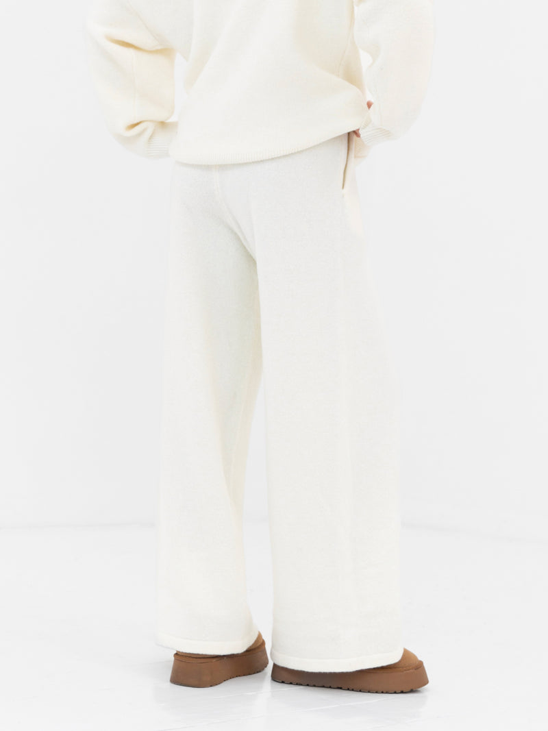 Mabel Knitted Wide Leg Sweatpants - Cream