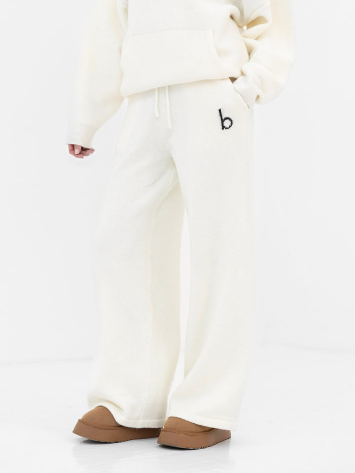 Mabel Knitted Wide Leg Sweatpants - Creme
