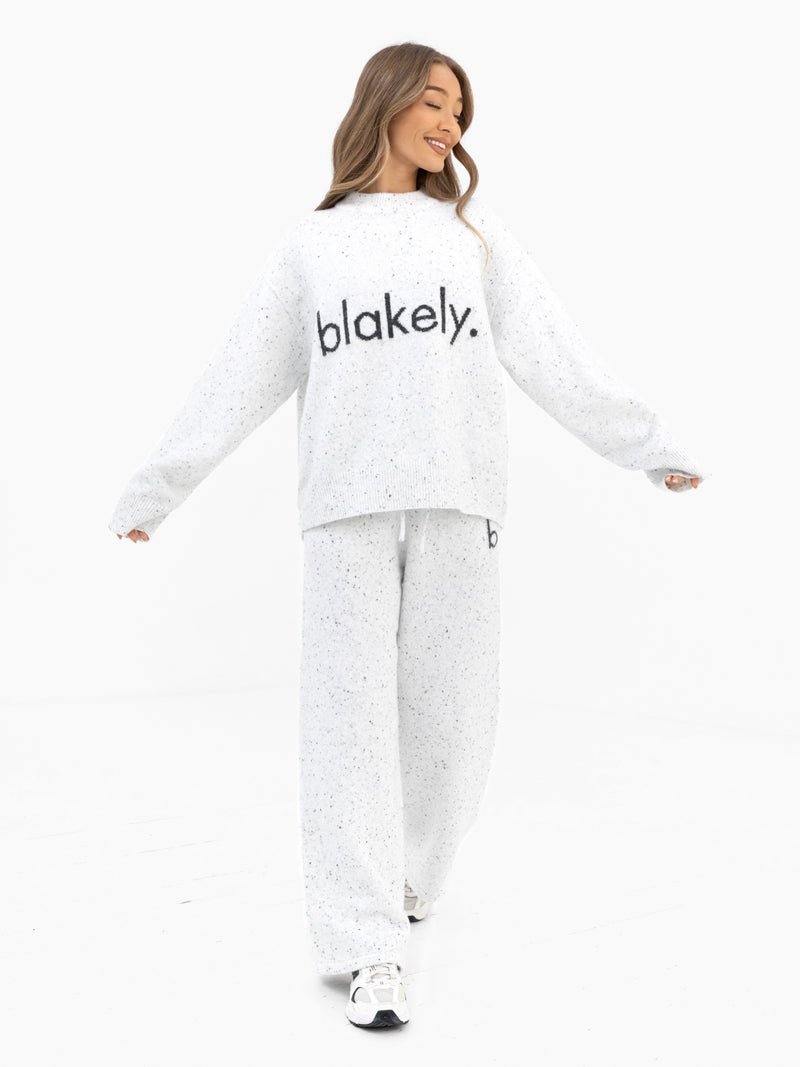 Mabel Knitted Wide Leg Sweatpants - Light Grey