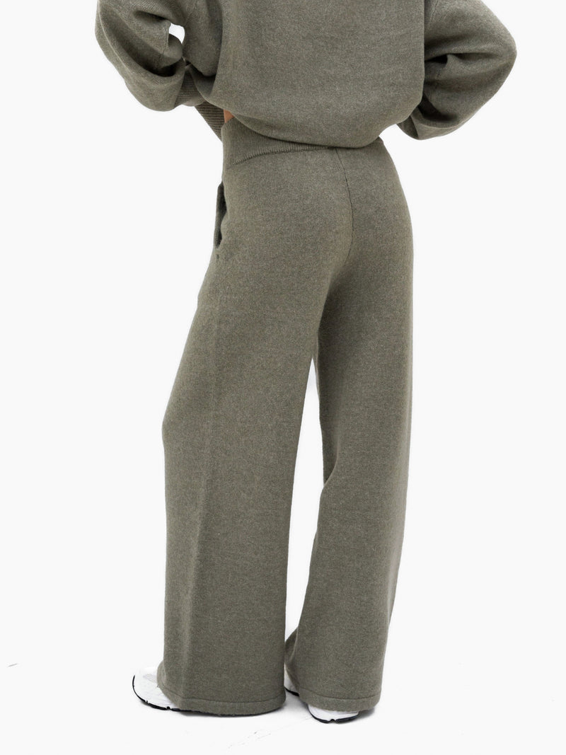 Mabel Knitted Wide Leg Sweatpants - Safari Green