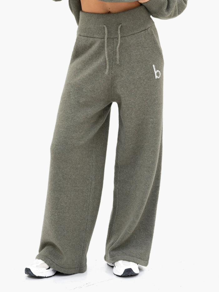 Mabel Knitted Wide Leg Sweatpants - Safarigrün