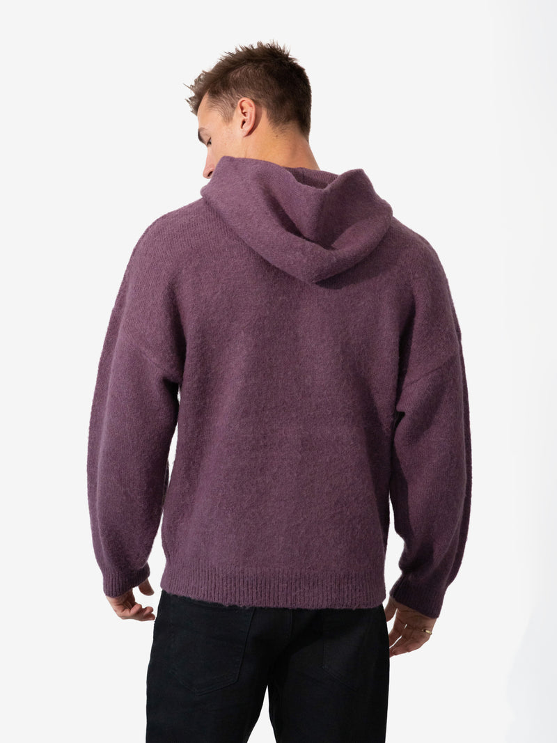 Mason Relaxed Knitted Hoodie - Pflaume