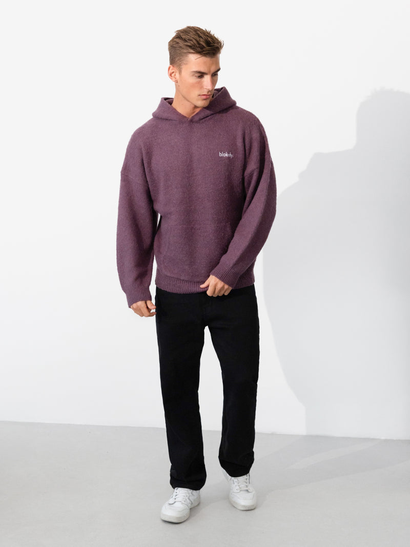 Mason Relaxed Knitted Hoodie - Pflaume