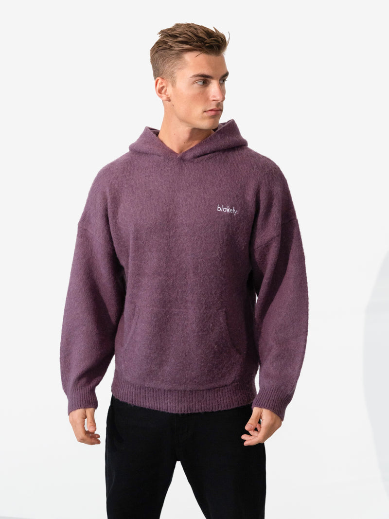 Mason Relaxed Knitted Hoodie - Pflaume