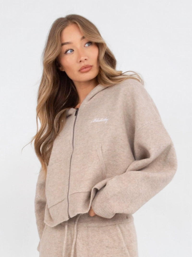 Knitted Full Zip Hoodie - Toasted Taupe