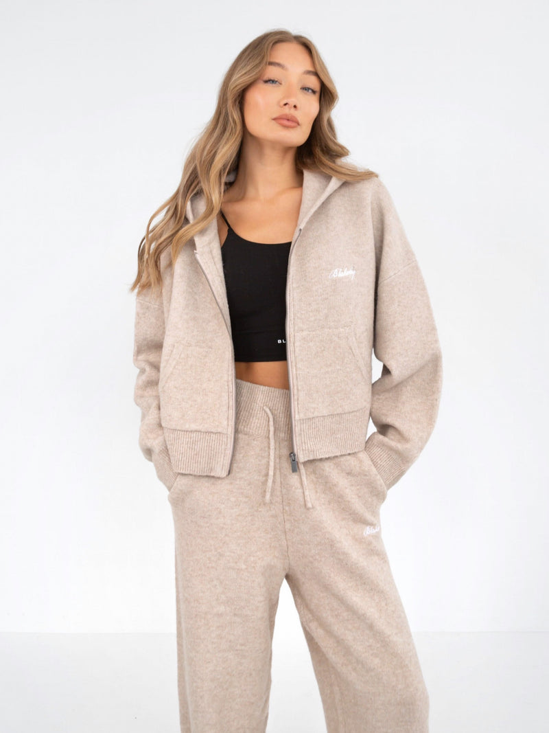 Knitted Full Zip Hoodie - Toasted Taupe