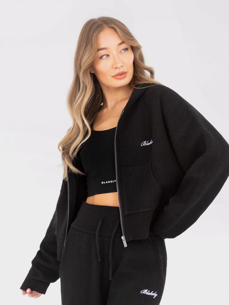 Knitted Full Zip Hoodie - Black