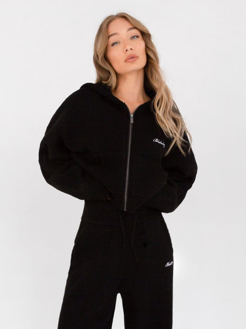 Knitted Full Zip Hoodie - Black