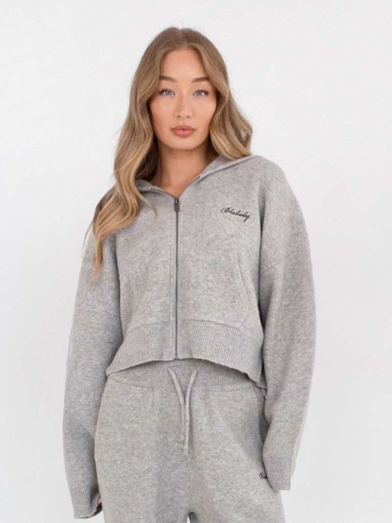 Knitted Full Zip Hoodie - Marl Grey