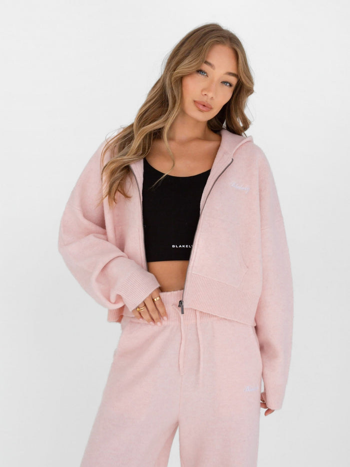 Knitted Full Zip Hoodie - Marshmallow Pink