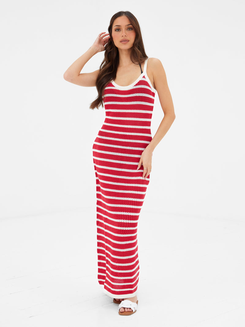 Crochet Maxi Dress - Roter Streifen