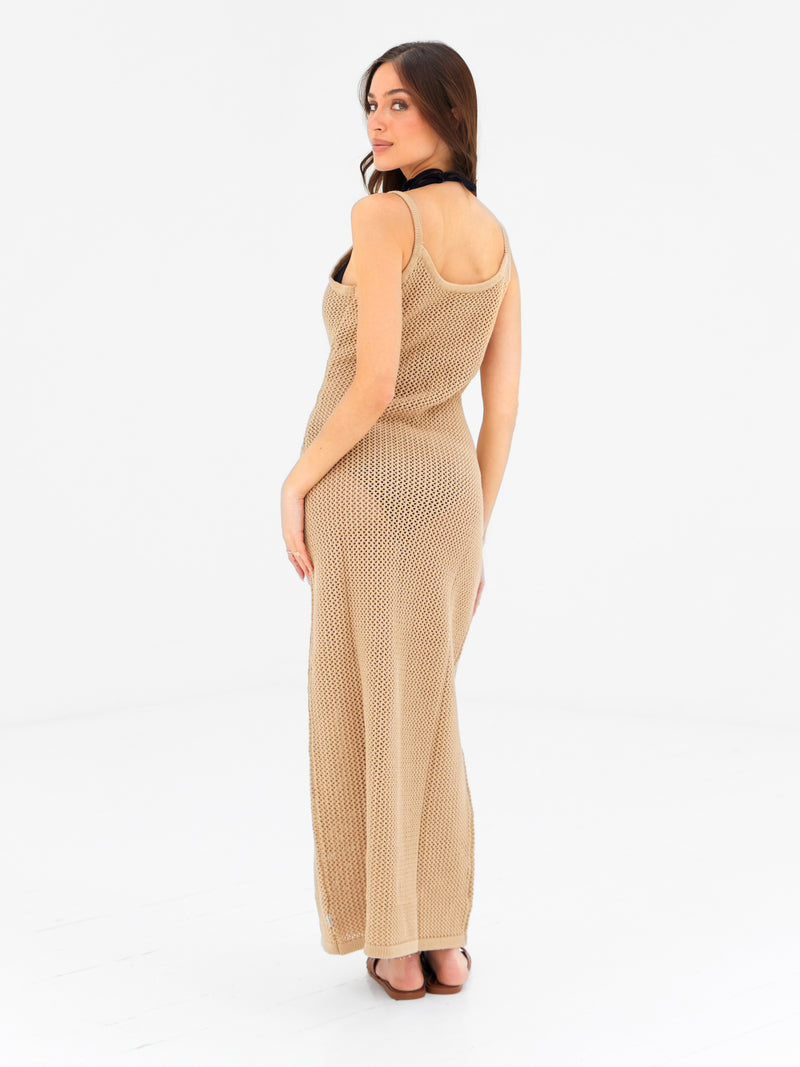 Crochet Maxi Dress - Tan
