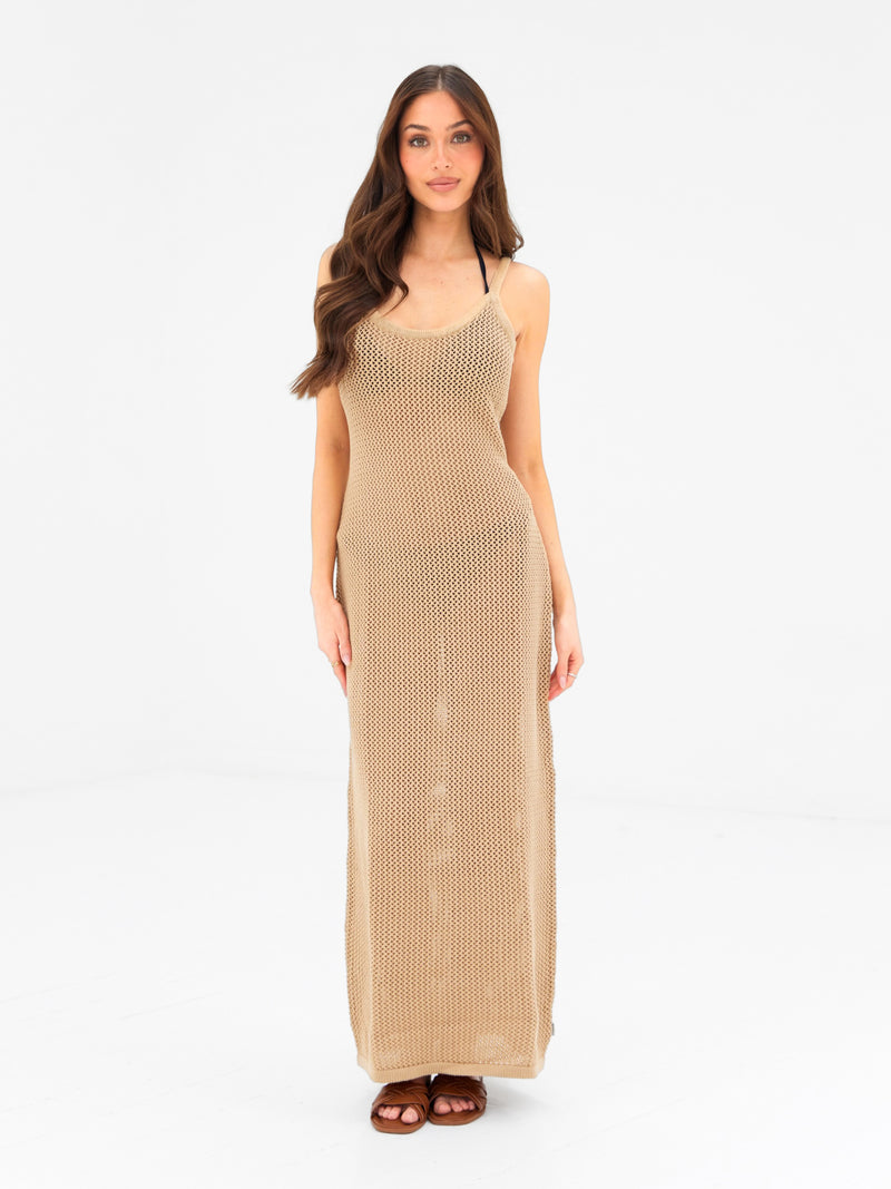 Crochet Maxi Dress - Tan