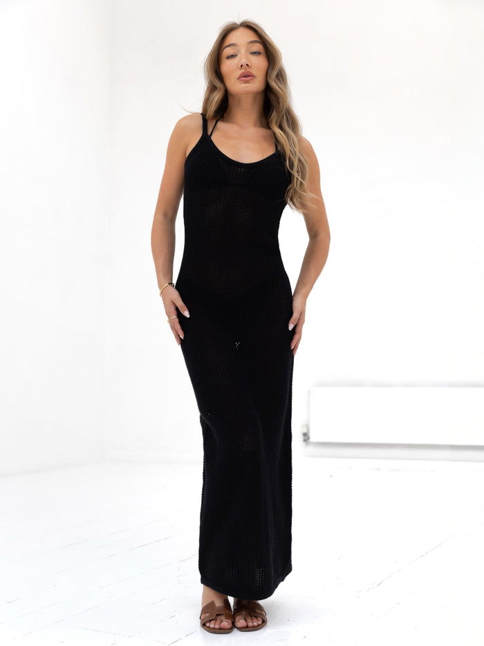Crochet Maxi Dress - Schwarz