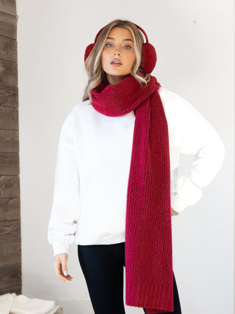 Script Label Knit Scarf - Cherry Red