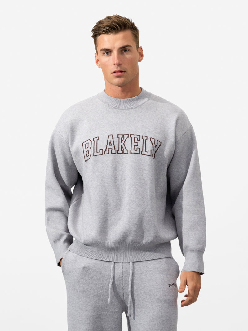 Varsity Relaxed Knitted Jumper - Grey