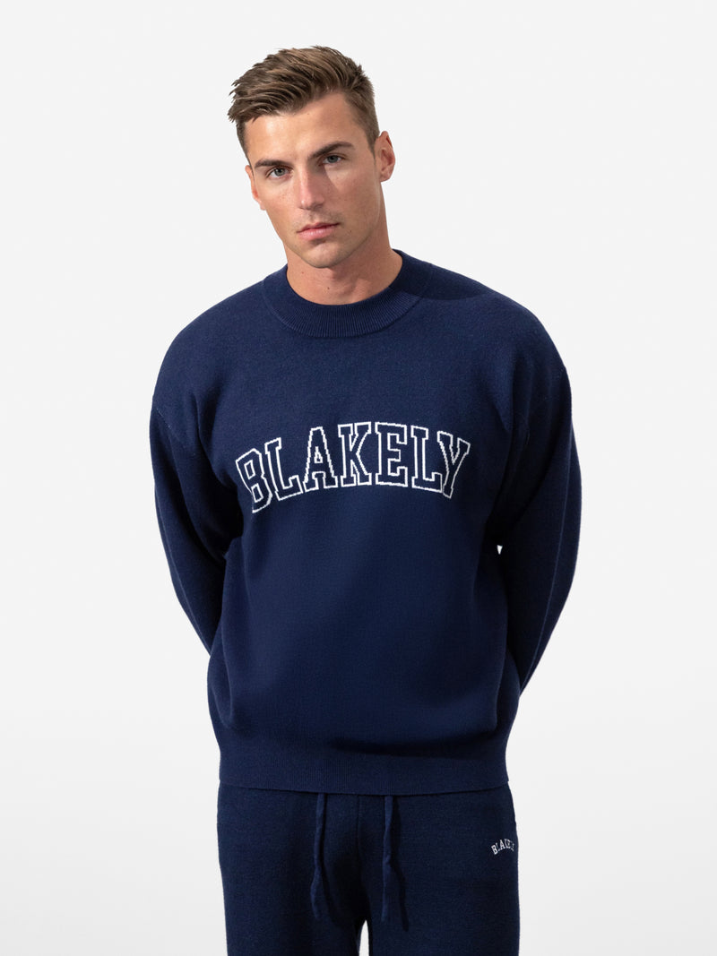 Varsity Relaxed Knitted Jumper - Navy