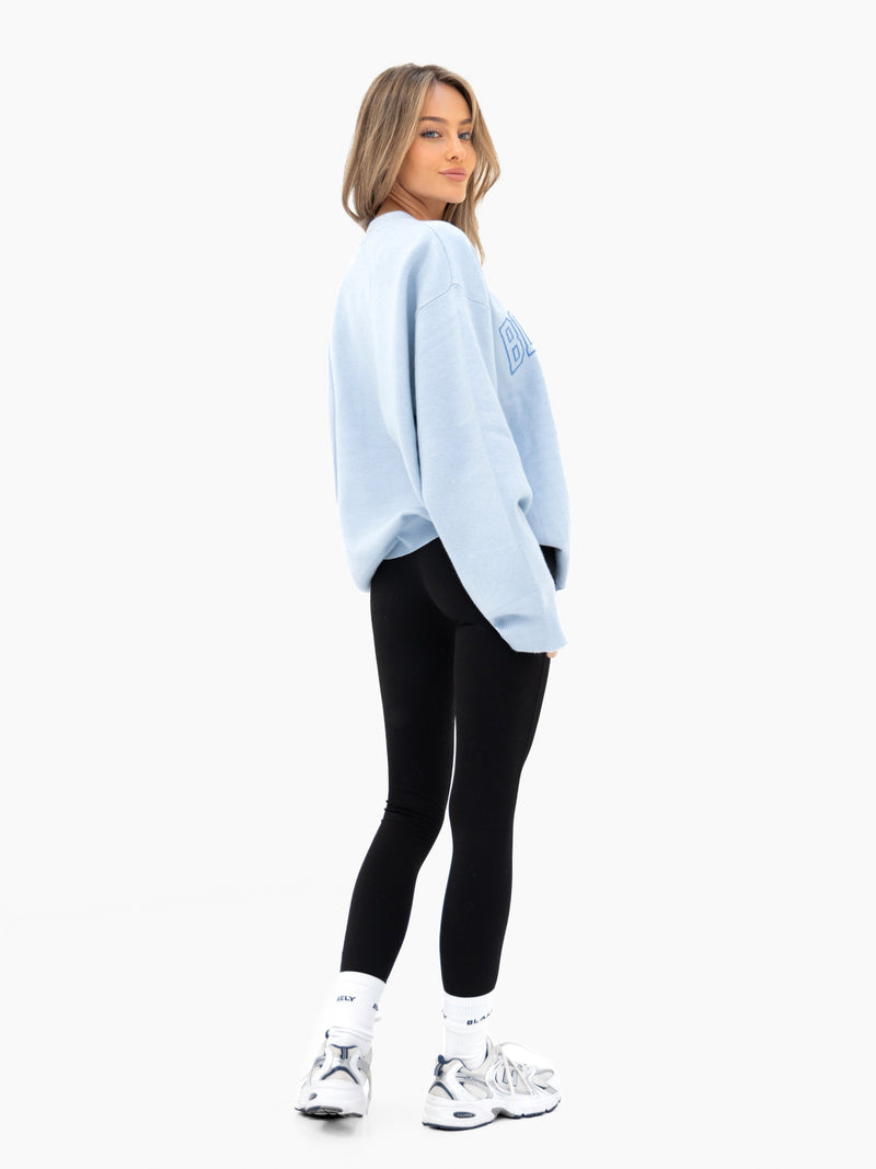 Varsity Oversized Knitted Jumper - Babyblau